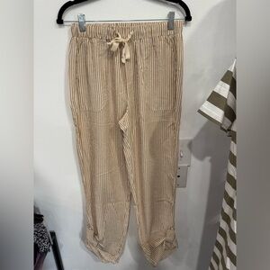 Hem & Thread Beige and White Striped Drawstring Pants